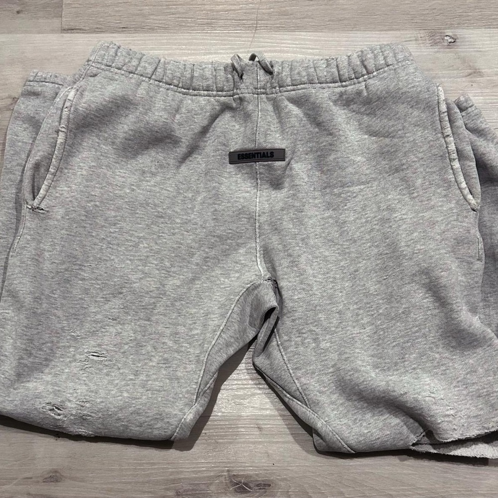 Essentials Grey Sweatpants - Distressed Style